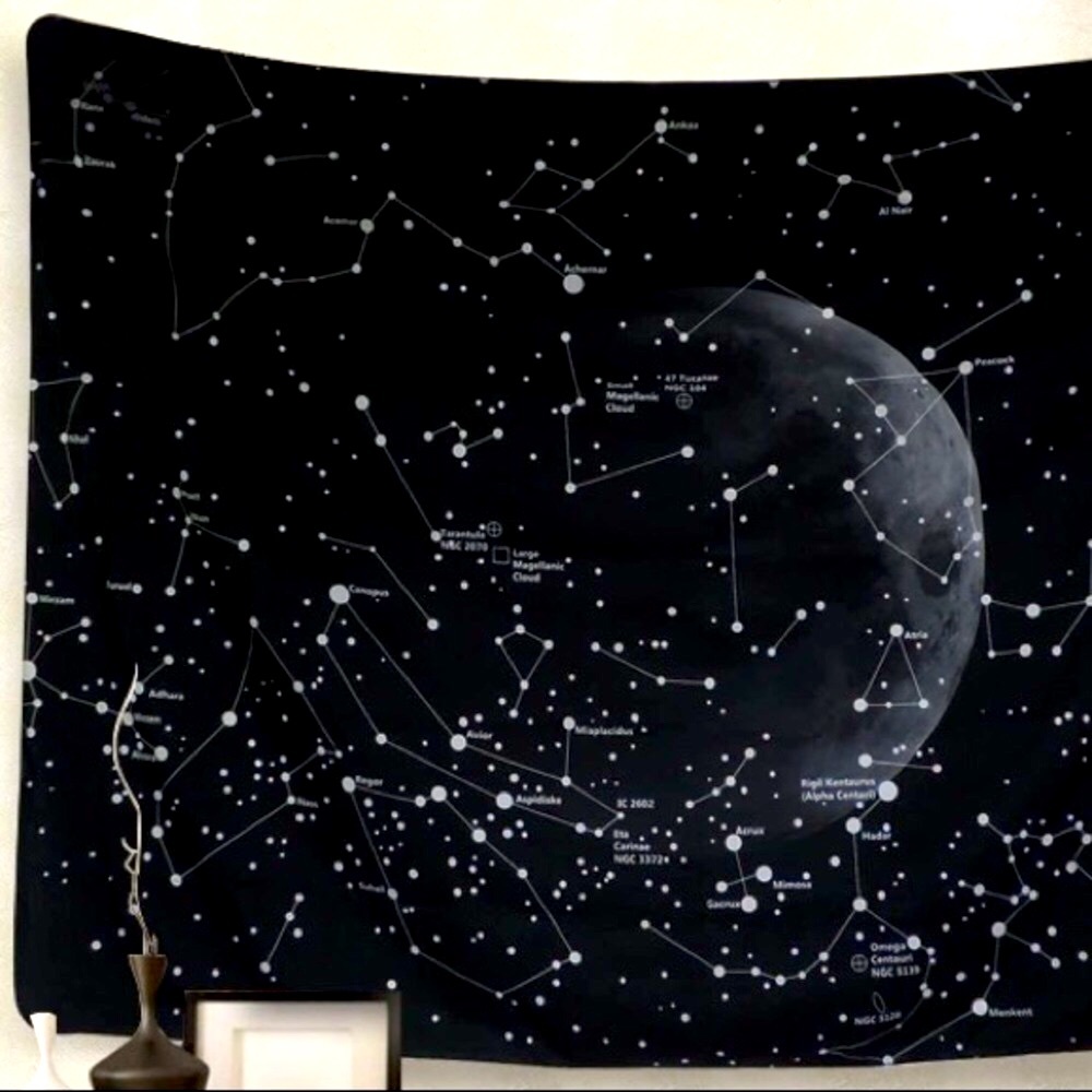 Constellation Names Galaxy/Starry Night Retro Universe Space Black/WhiteTapestry - Picture 5 of 5